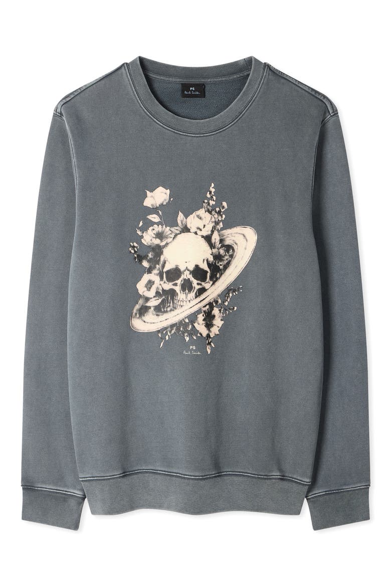 Skull Saturn Floral Graphic Sweatshirt, Alternate, color, SLATE