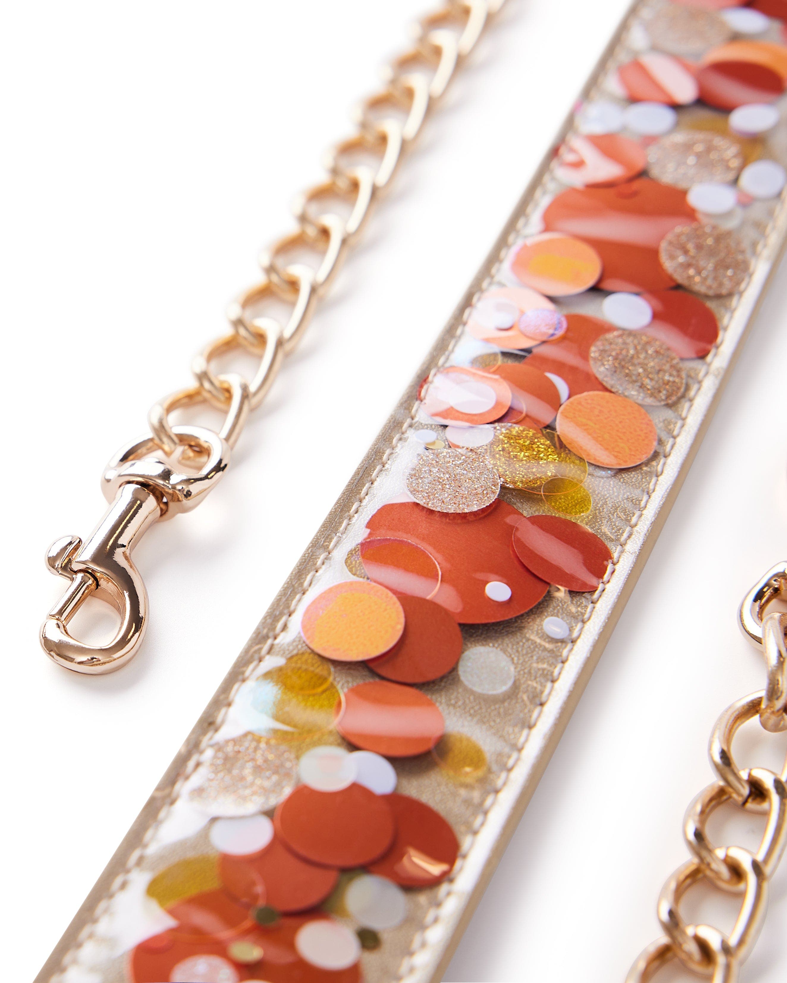 Orange Burst Confetti Adjustable Belt Bag Strap - 48-Inch Gold Chain with Orange Confetti Vegan Leather for Cooper and Stadium Clear Bags, Alternate, color, Orange