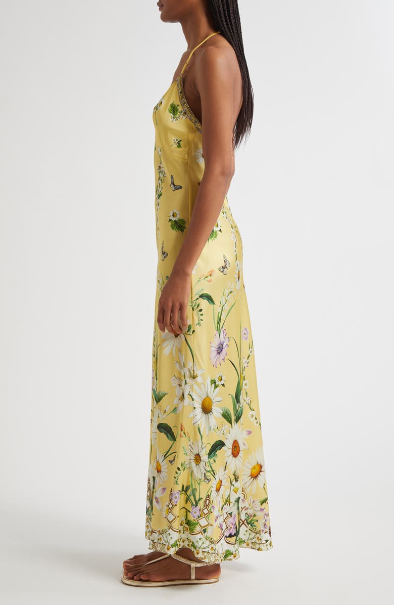 Camilla Chain Detail Bias Cut Silk Charmeuse Slipdress, Alternate, color, Daisy Chains