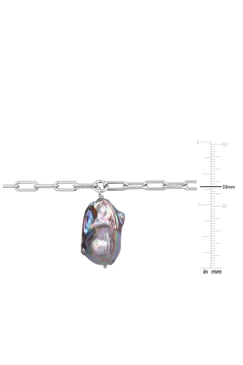 Sterling Silver 13–15mm Grey Cultured Freshwater Pearl Station Necklace, Alternate, color, BLACK