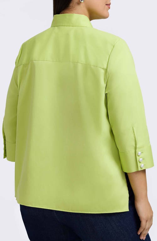 Foxcroft Pearly Cotton Blend Button-up Shirt In Chartreuse