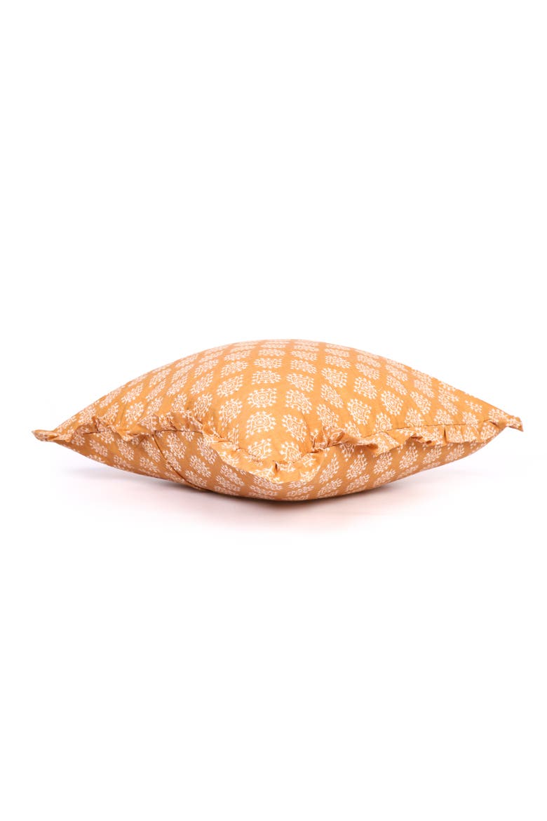 Block-Printed Pillow Cover with Ruffled Cotton and Hidden Zipper, Alternate, color, Marigold Honey