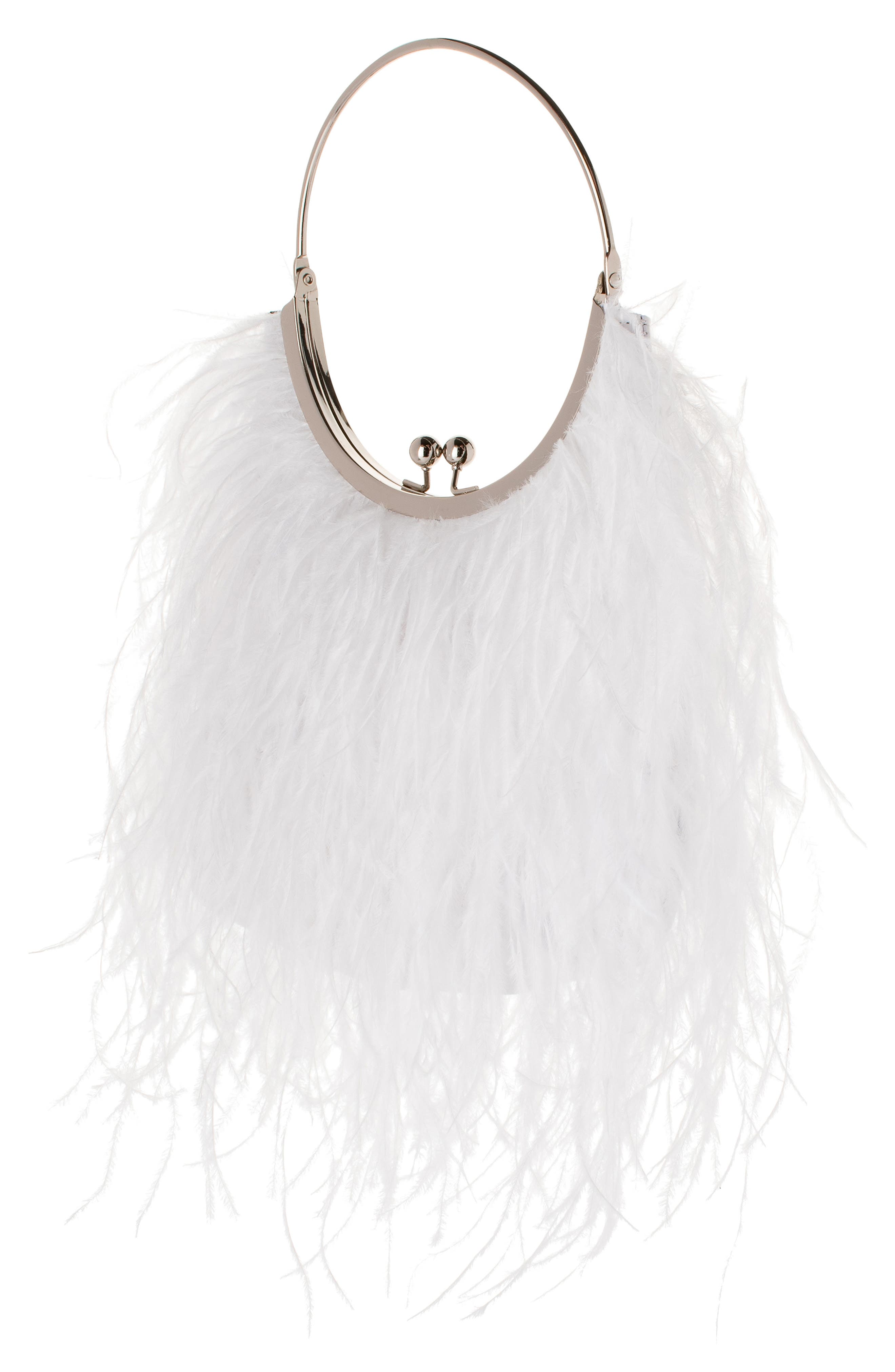 Olga Berg Penny Feathered Frame Bag, Alternate, color, White