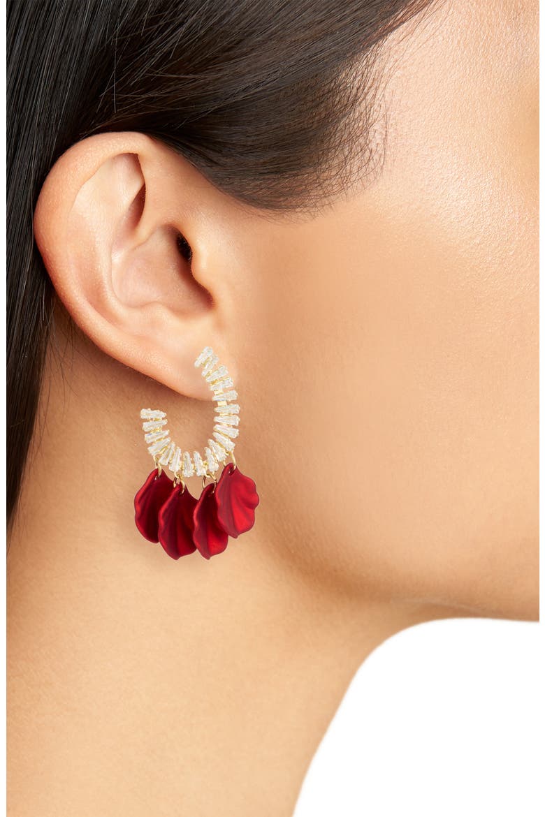 Aliyah Cubic Zirconia Rose Petal Hoop Earrings, Alternate, color, RED