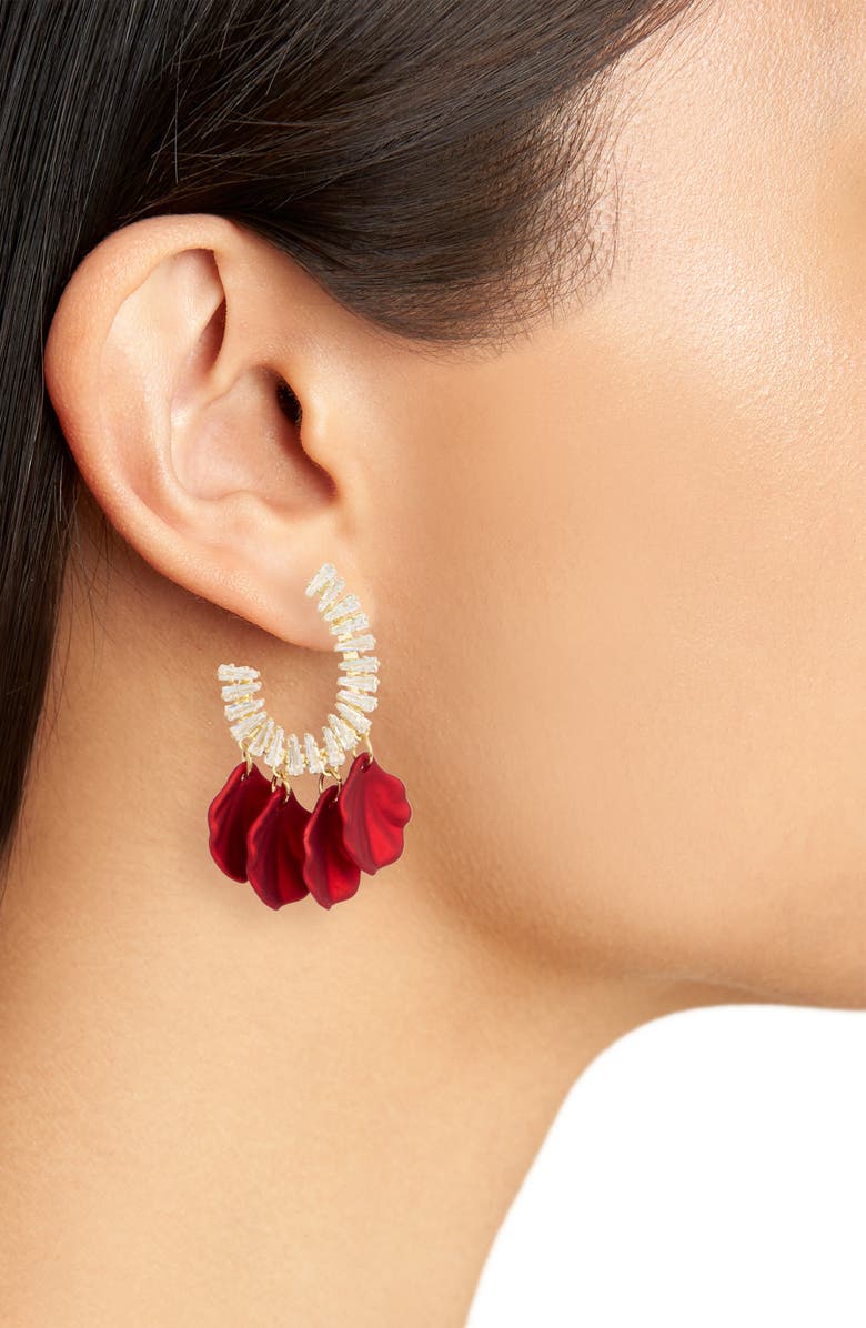 EYE CANDY LOS ANGELES Aliyah Cubic Zirconia Rose Petal Hoop Earrings, Alternate, color, Red