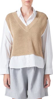 Grey Lab Layered Look Sweater & Shirt