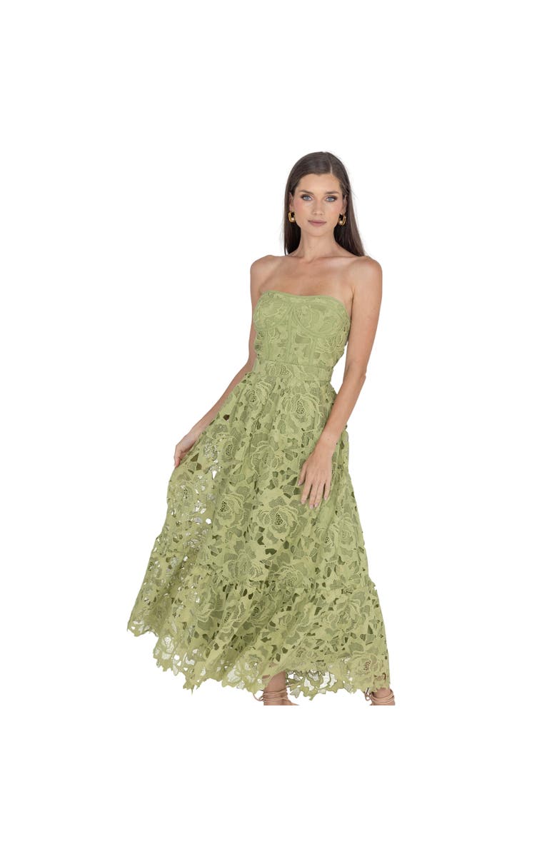 AKALIA Amelia Lace Bustier Midi Dress Guipure Lace, Main, color, Green