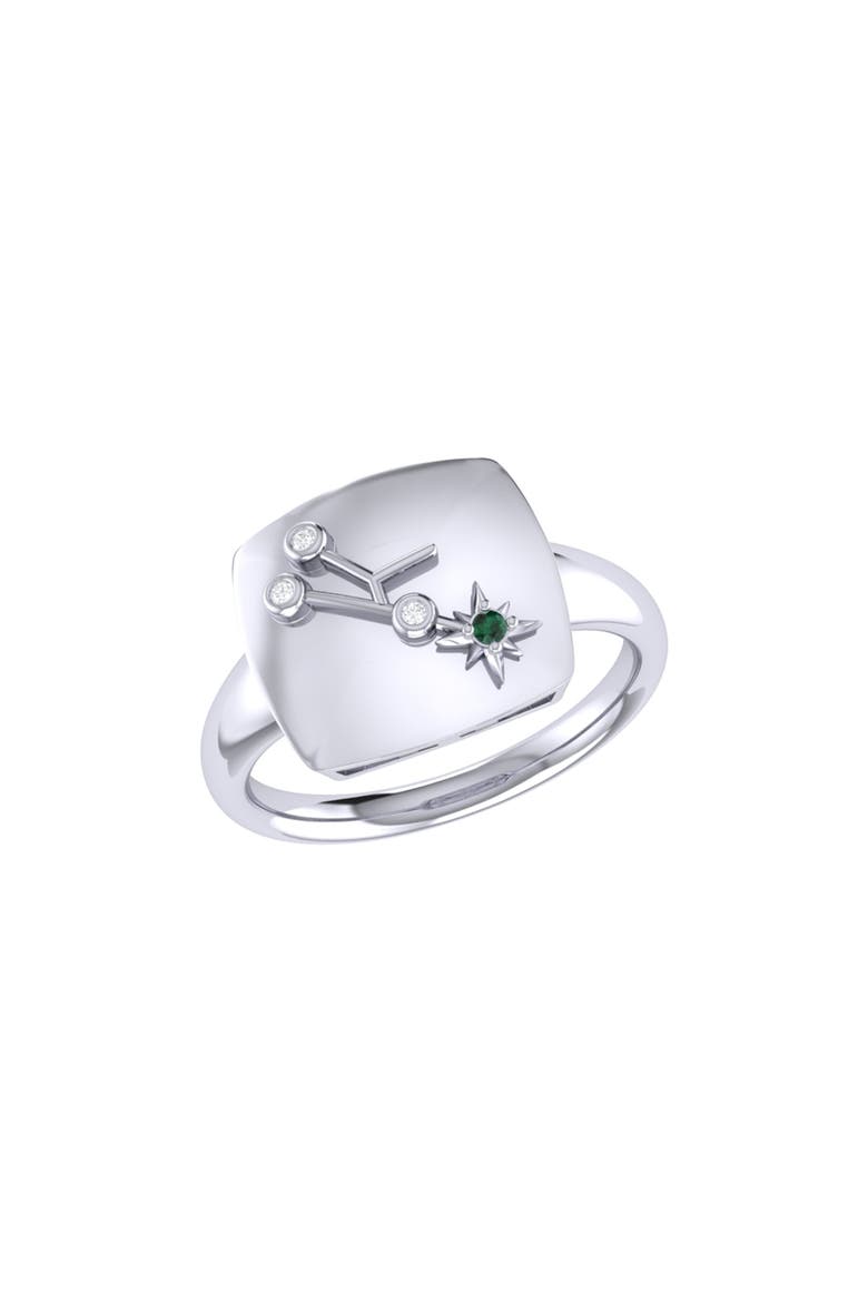 Taurus Emerald & Diamond Signet Ring in Sterling Silver, Main, color, Silver