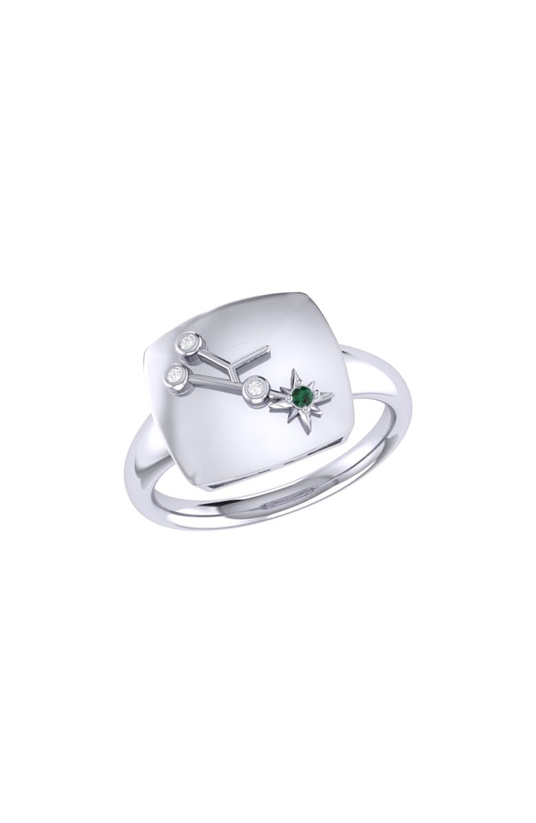 LuvMyJewelry Taurus Emerald & Diamond Signet Ring in Sterling Silver, Main, color, 