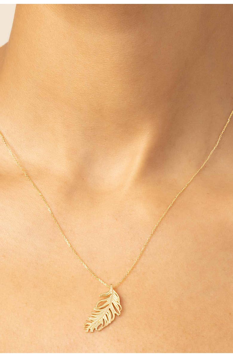 Oradina 14K Yellow Gold Fine As A Feather Pendant Necklace, Alternate, color, Yellow Gold