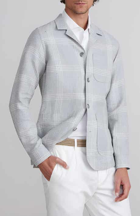 Emanuel Berg Dobby Check Camp Collar Linen & Silk Blend Shirt Jacket