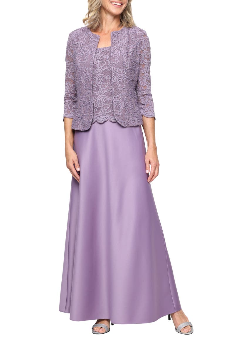 Embroidered Lace Mock Two-Piece Gown with Jacket video