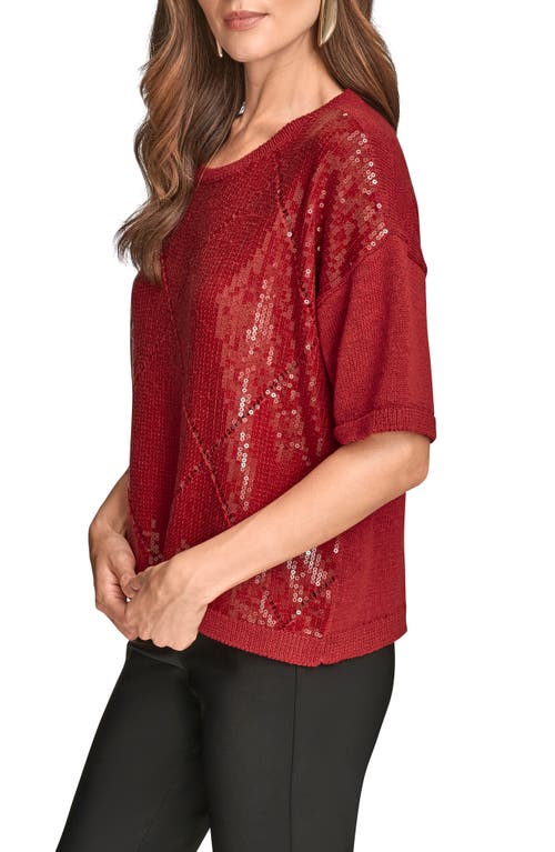 Donna Karan New York Short Sleeve Sequin Sweater In Animal Print