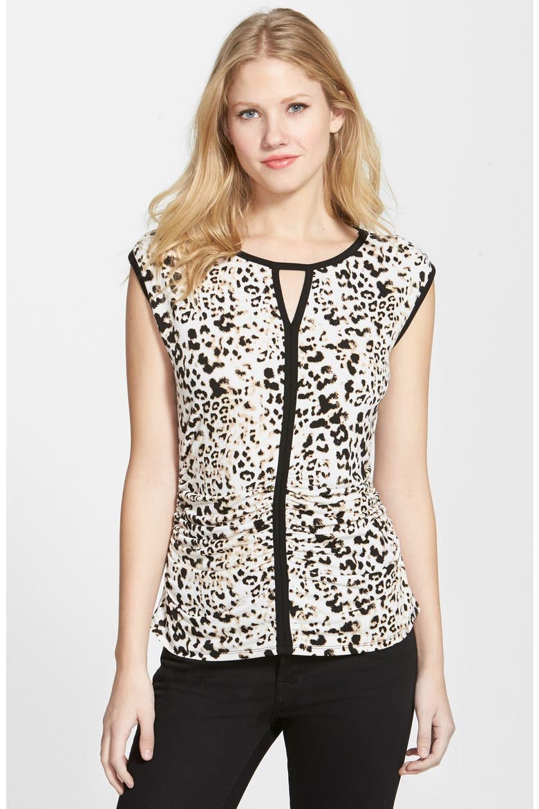 Leopard Print Keyhole Top, Main, color, SESAME