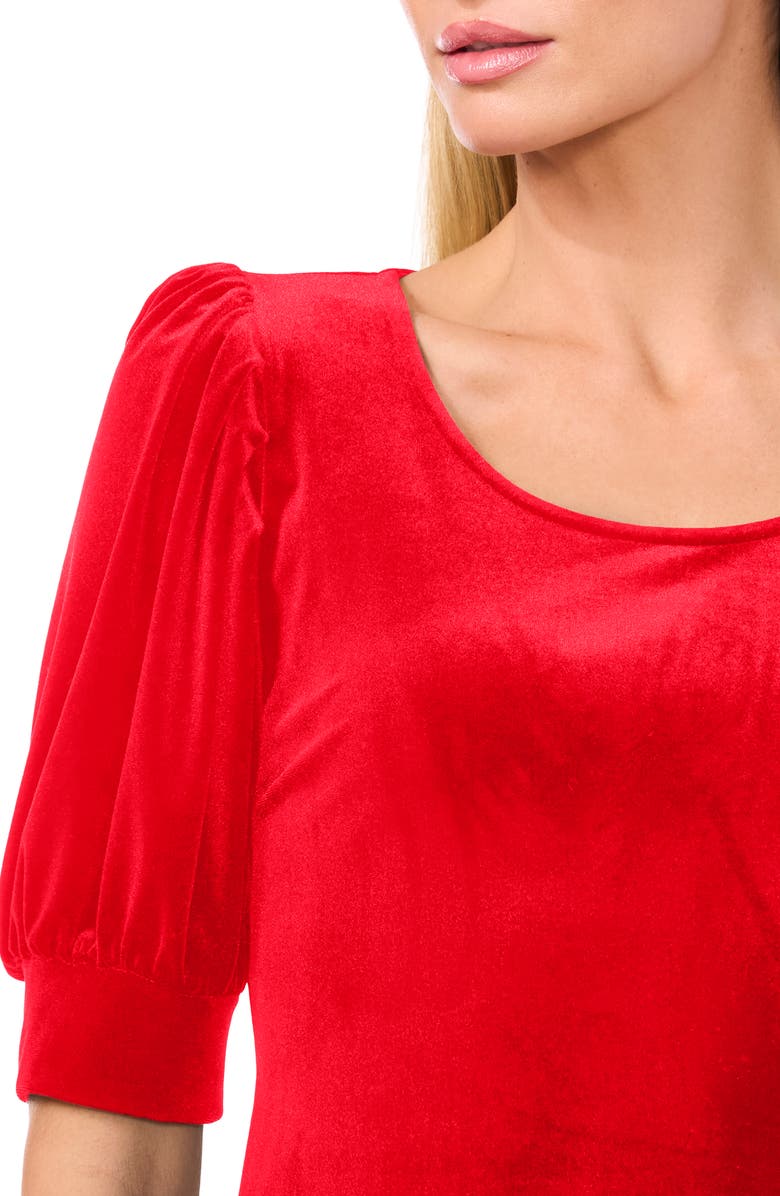 CeCe Puff Shoulder Velvet Top, Alternate, color, Luminous Red