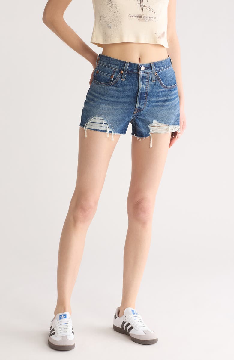Levi's<sup>®</sup> 501<sup>®</sup> Original Rip & Repair Denim Cutoff Shorts, Main, color, 