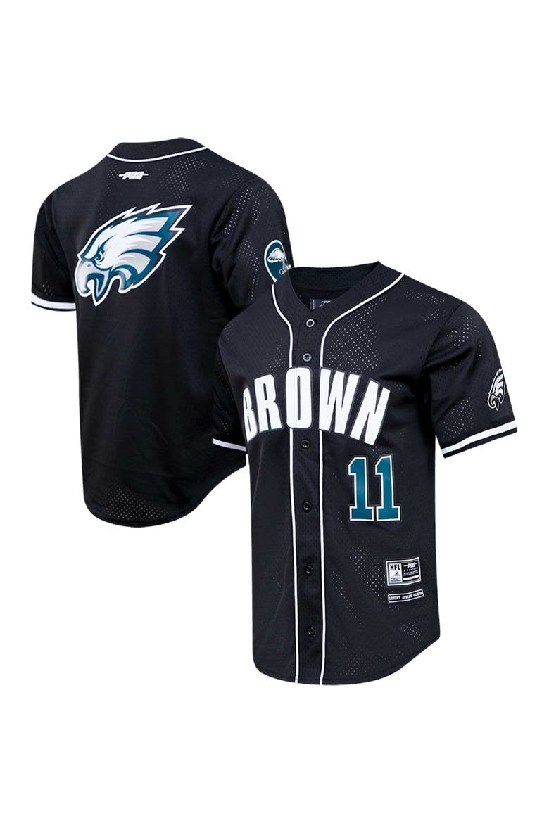 Men's Pro Standard A.J. Brown Black Philadelphia Eagles Mesh Baseball Button-Up T-Shirt, Alternate, color, Black