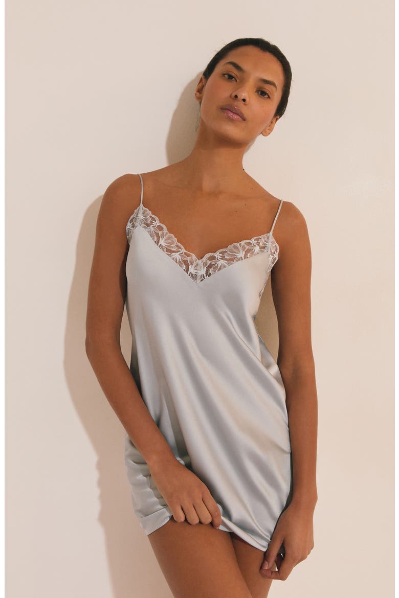 Naeve Lace Trim Satin Chemise, Alternate, color, OXYGEN