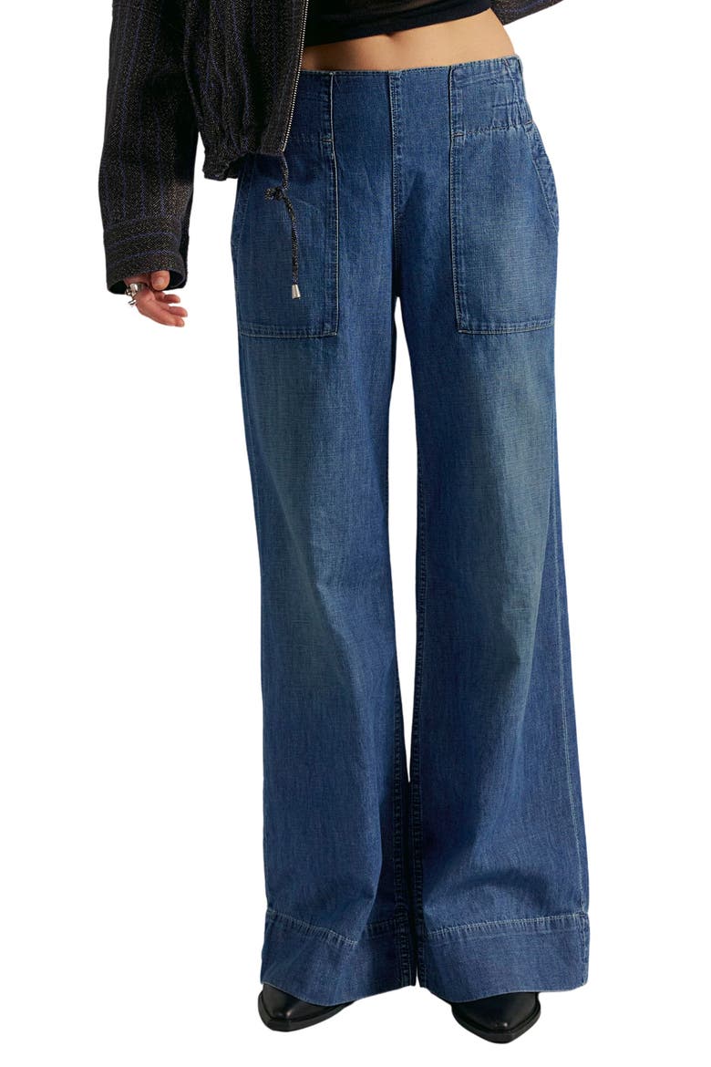 We The Free Breezy Pull-On Wide Leg Jeans, Main, color, COBALT