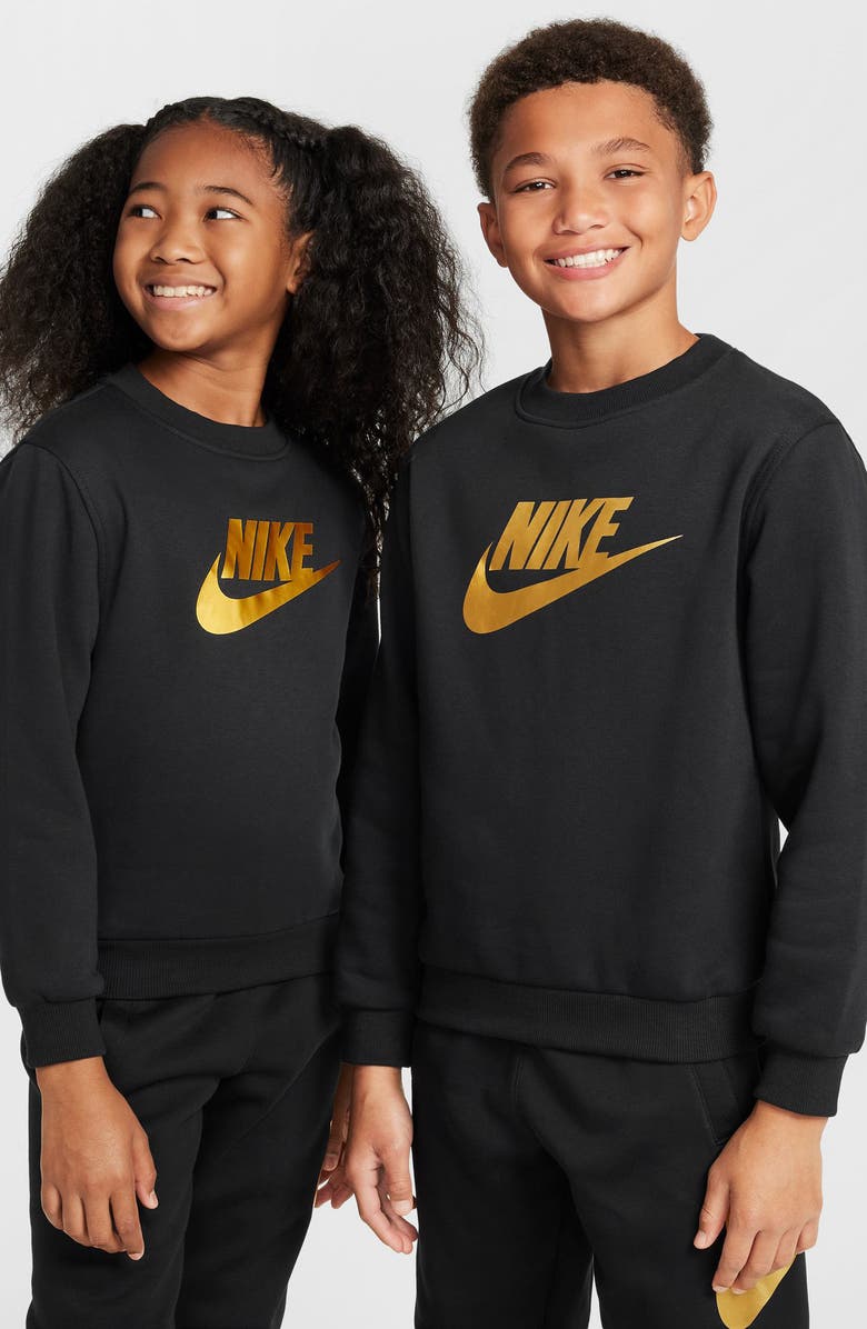 Nike Kids' Sportswear Club Fleece Sweatshirt, Alternate, color, Black/ Metallic Gold