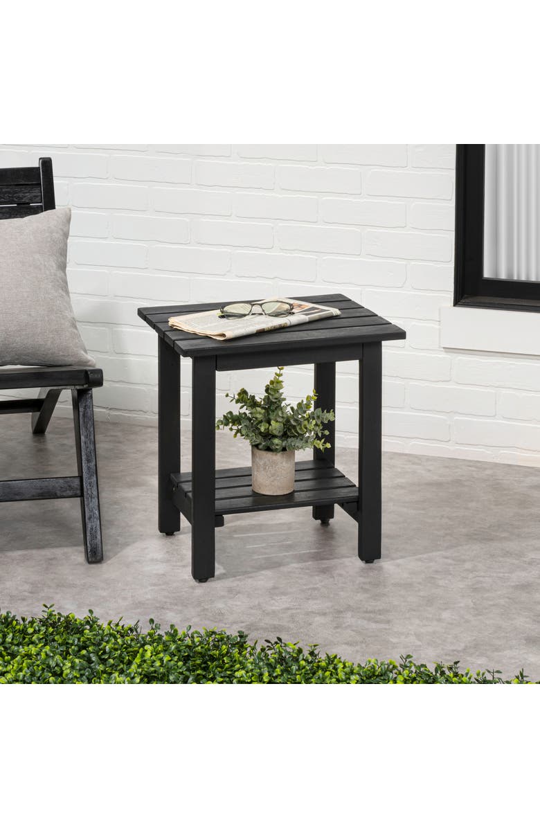 JONATHAN Y Kellie 16.1" Cottage Classic Slatted Solid Acacia Wood Indoor/Outdoor Side Table with Shelf, Alternate, color, Black