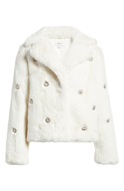 Cece Embellished Faux Fur Coat In White