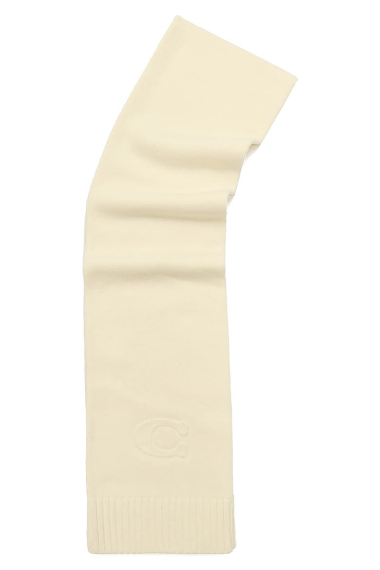 Embossed Logo Merino Wool Blend Scarf, Alternate, color, CHALK