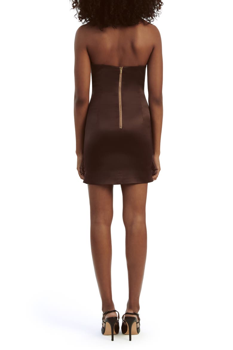 Eleni Plunge Neck Strapless Satin Minidress, Alternate, color, CHOCOLATE