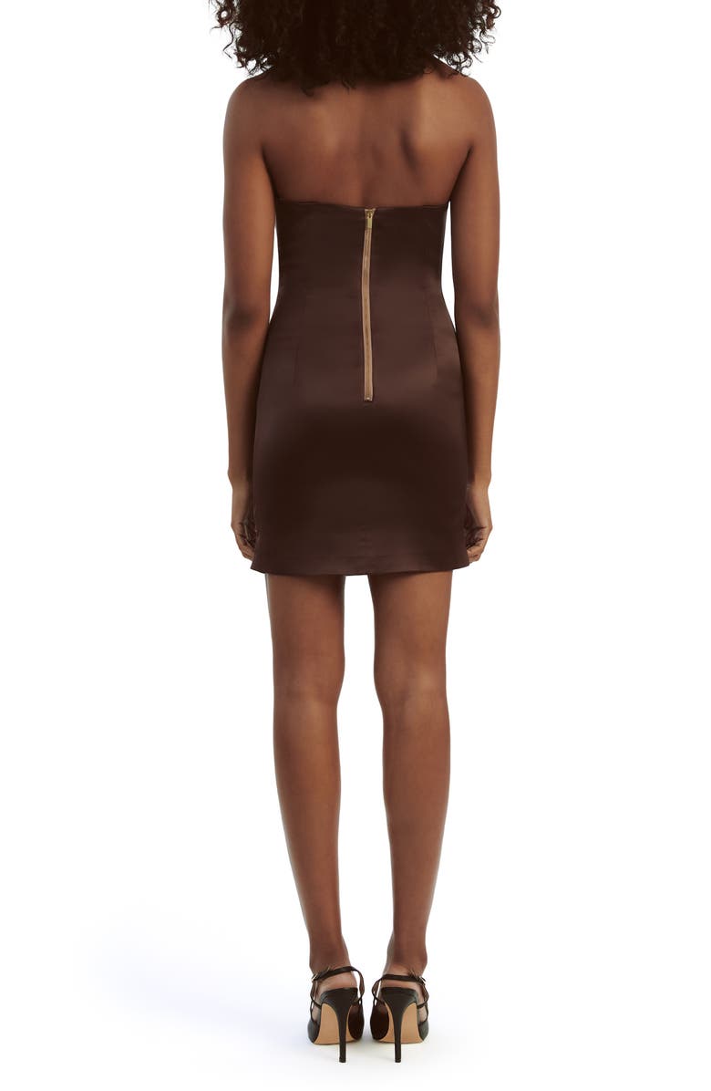 Bardot Eleni Plunge Neck Strapless Satin Minidress, Alternate, color, Chocolate