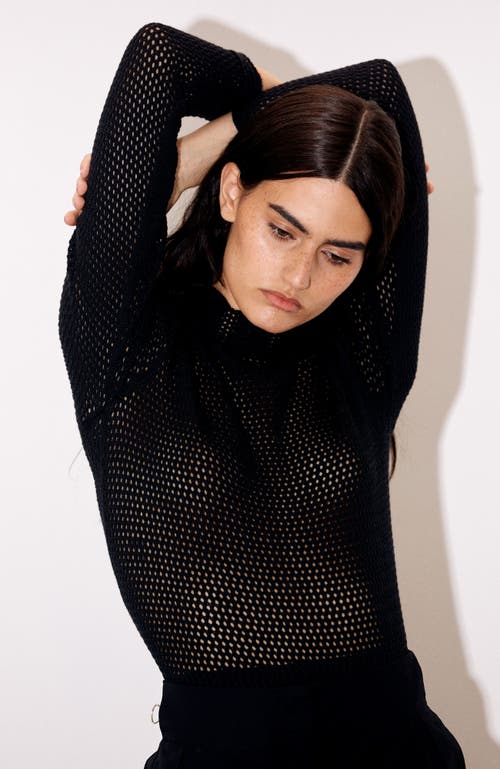 De Loreta Fresia Open Stitch Cotton Blend Sweater In Black