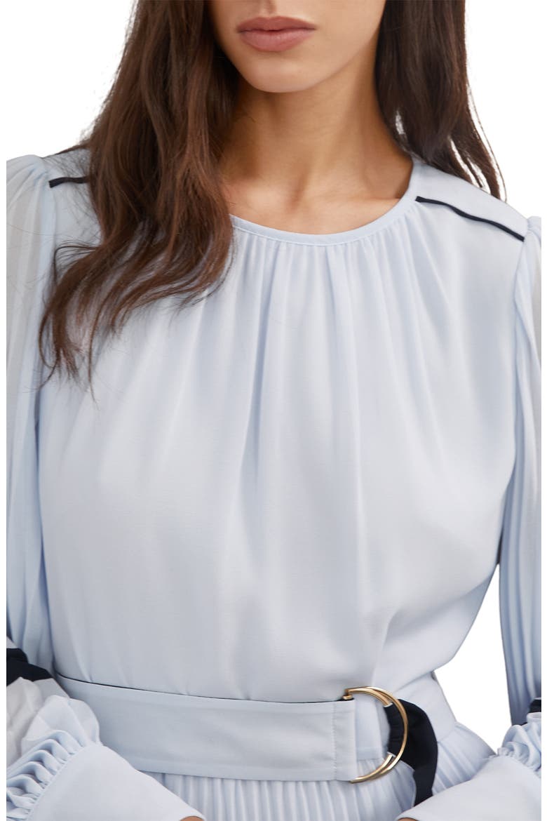 Tori Long Sleeve Pleated Dress, Alternate, color, BLUE/ NAVY