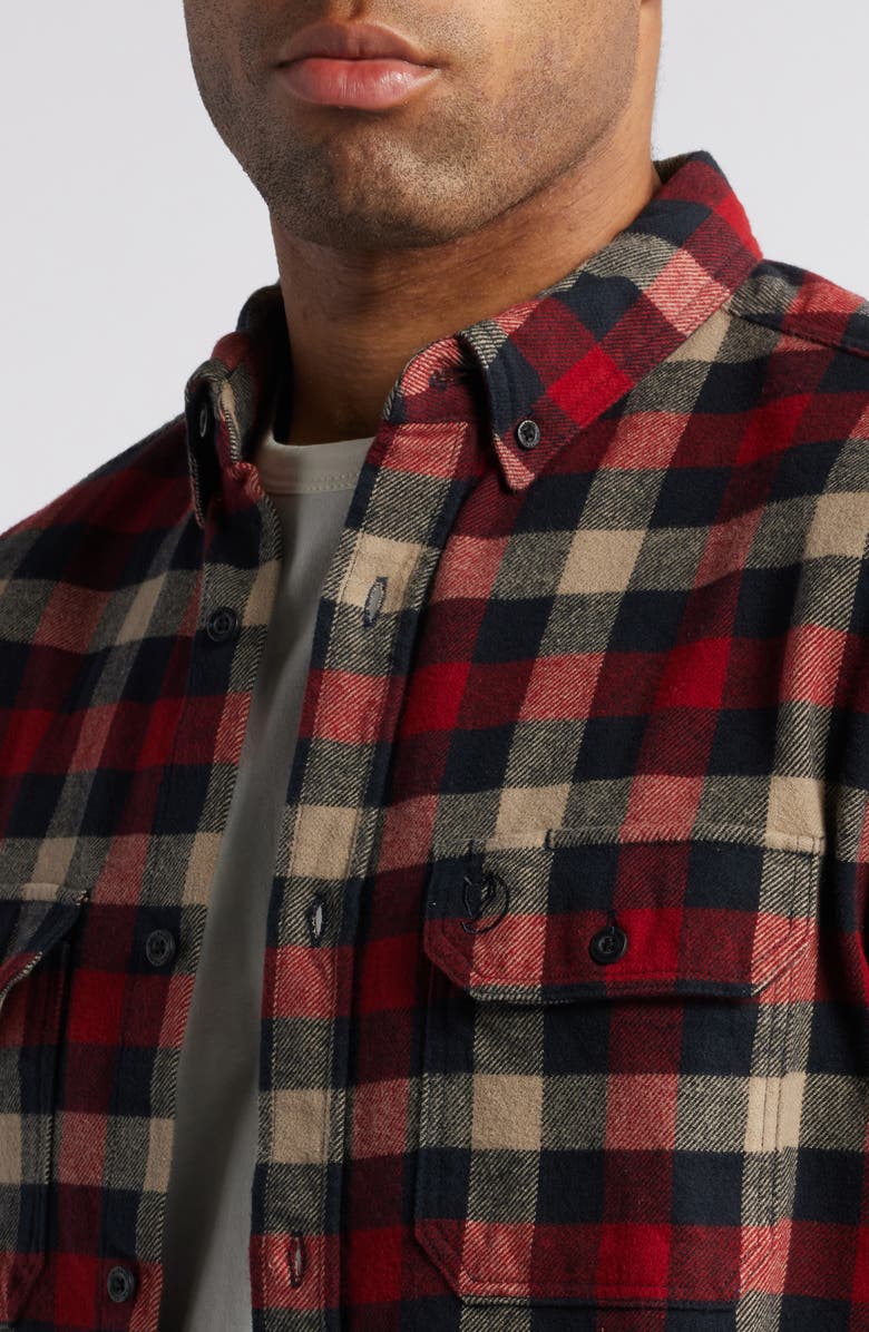 Fjällräven Skog Trim Fit Plaid Cotton Flannel Button-Down Shirt, Alternate, color, Dark Navy-Red