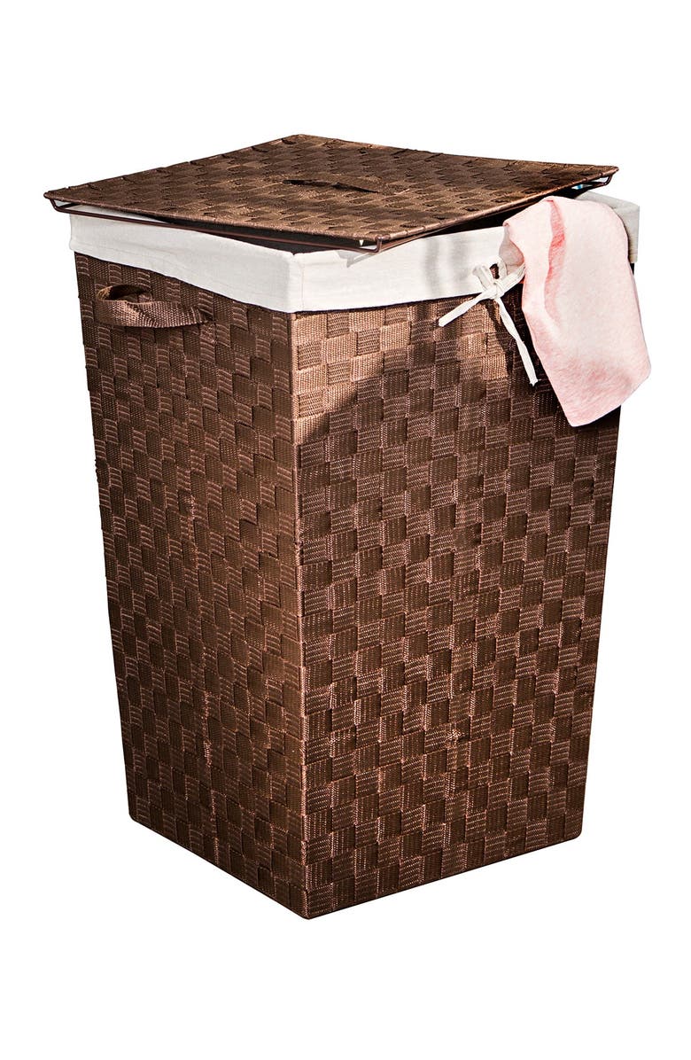 HONEY-CAN-DO Lined Woven Strap Hamper with Lid, Alternate, color, 