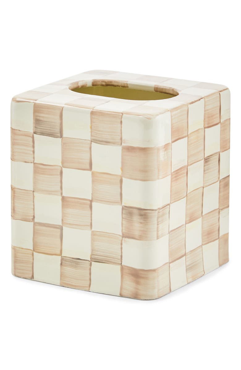 MACKENZIE CHILDS Mocha Check Boutique Tissue Box Cover, Main, color, Mocha