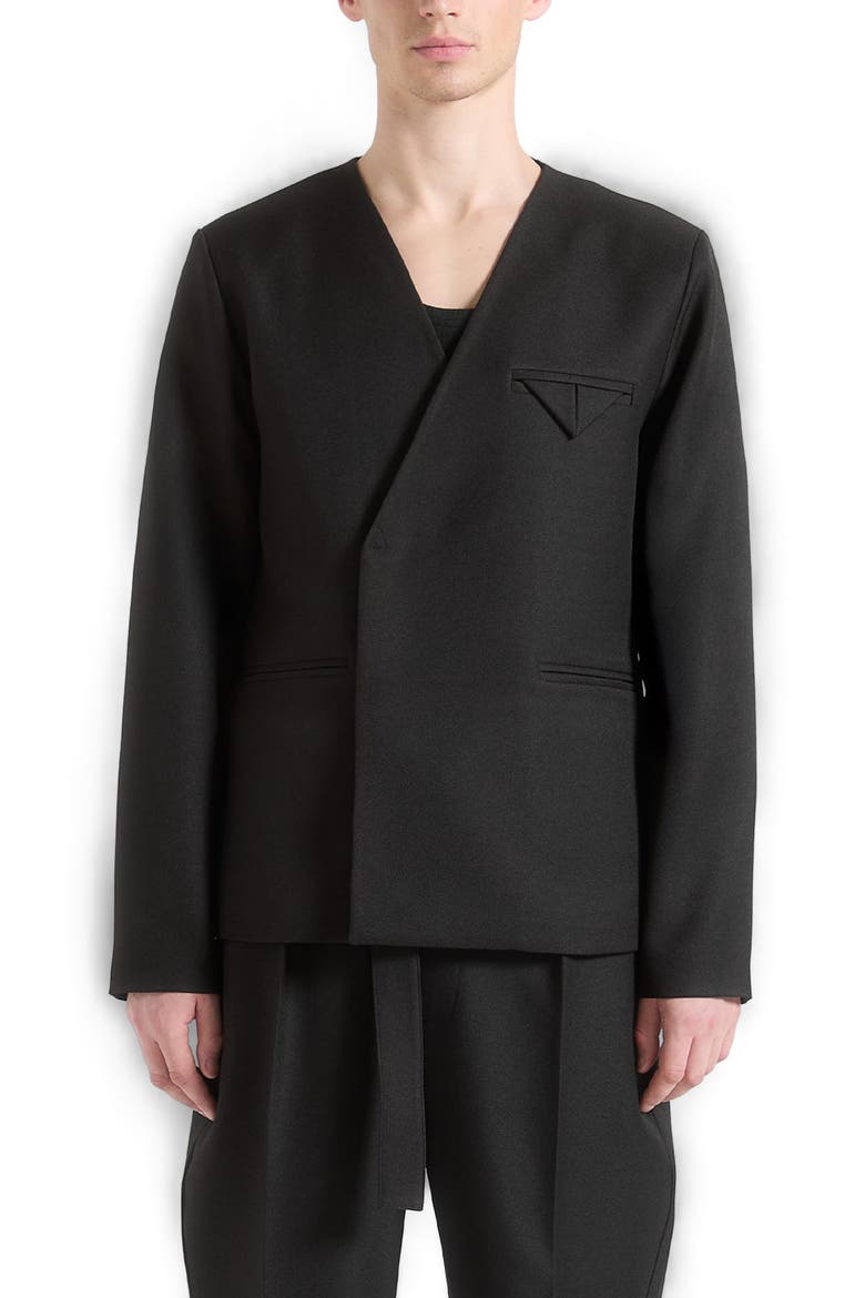 Colin Collarless Double Breasted Minimal Blazer, Main, color, Black