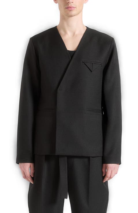 Colin Collarless Double Breasted Minimal Blazer