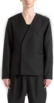 Manière De Voir Colin Collarless Double Breasted Minimal Blazer