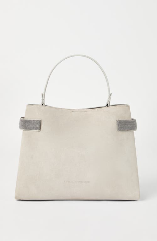 Brunello Cucinelli Suede Top-handle Essence Bag In Light Grey