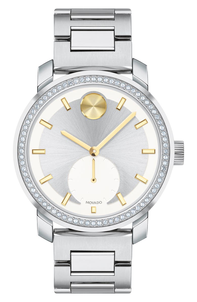 Movado Bold Glitz Bracelet Watch, 36mm, Main, color, Silver