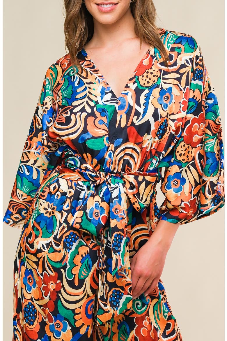 Print Wide Leg Jumpsuit, Alternate, color, BLACK