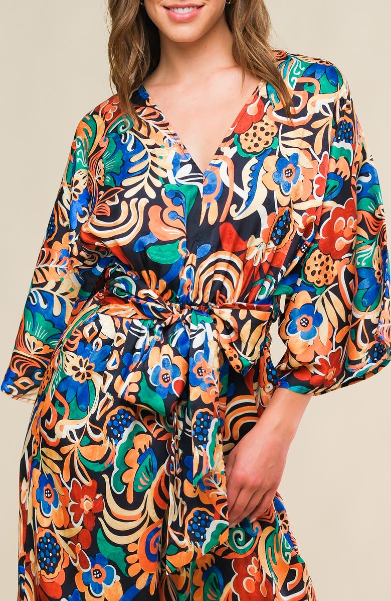 FLYING TOMATO Print Wide Leg Jumpsuit, Alternate, color, Black