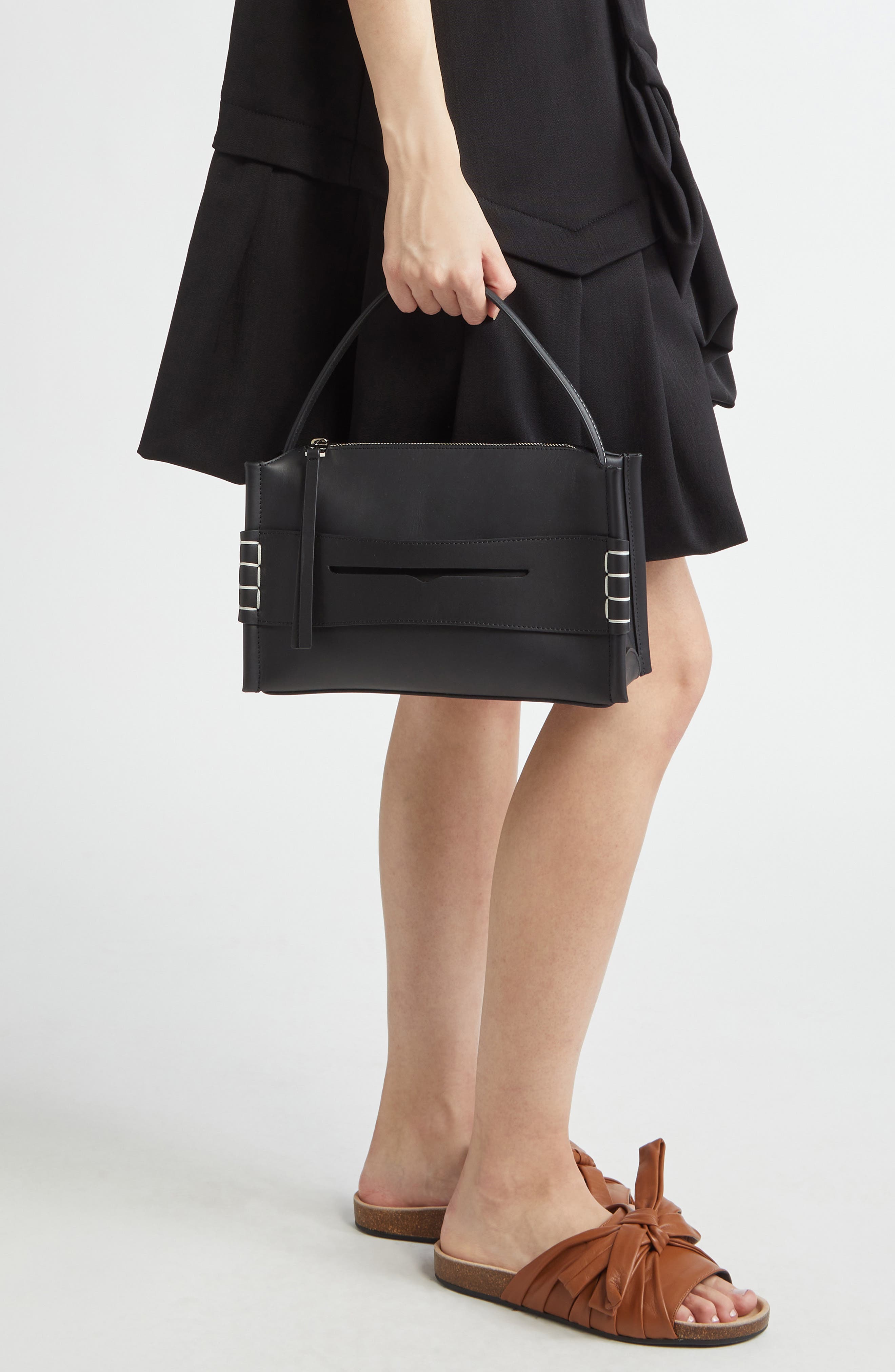 JW Anderson Loafer Leather Top Handle Bag, Alternate, color, Black