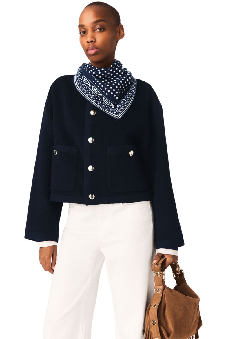 Double-faced jacket, braided trim, Main, color, Navy