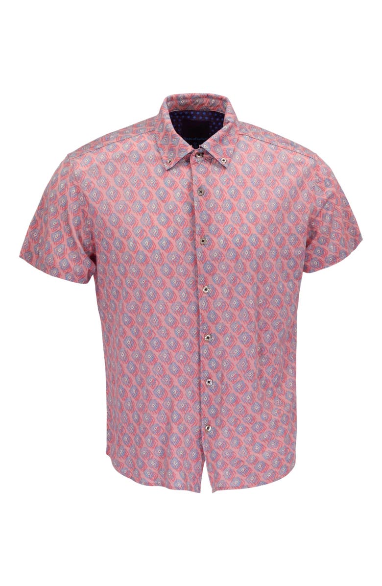 Lords of Harlech Mud Geo Mens Merino Wool Shirt, Alternate, color, Mud Geo Coral