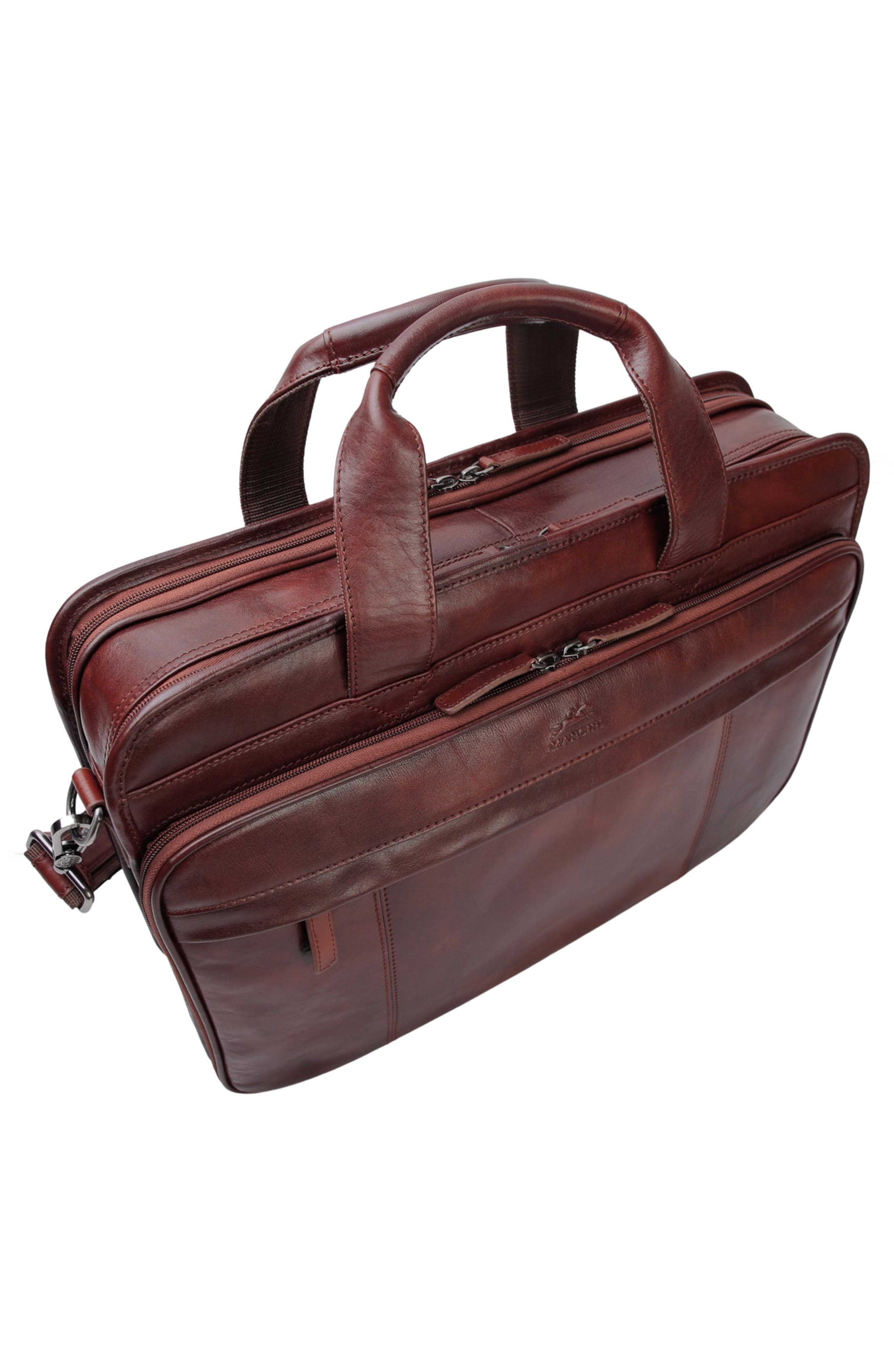 Double Compartment Leather Briefcase, Alternate, color, BROWN
