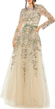 Mac Duggal Long Sleeve Embellished Gown