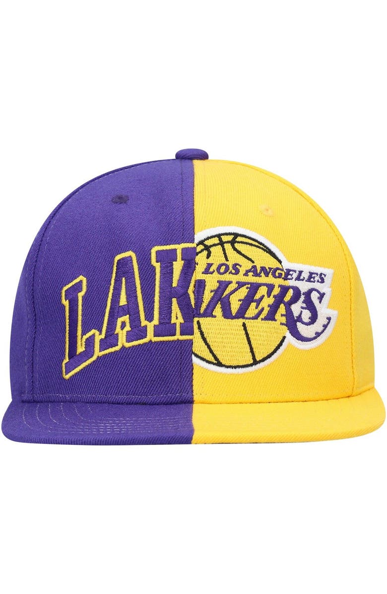 Mitchell & Ness Men's Mitchell & Ness Purple/Gold Los Angeles Lakers Half and Half Snapback Hat, Alternate, color, Purple