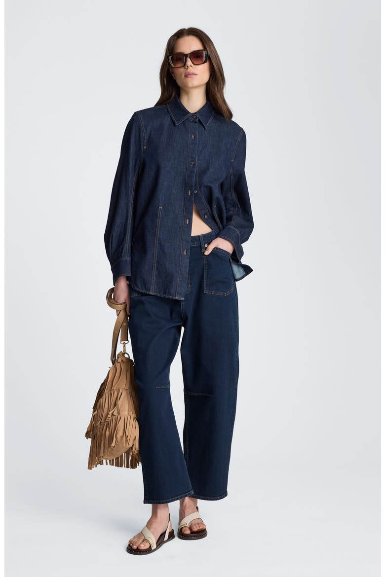 High Waist Front Pocket Crop Barrel Jeans, Alternate, color, DARK INDIGO RINSE WASH