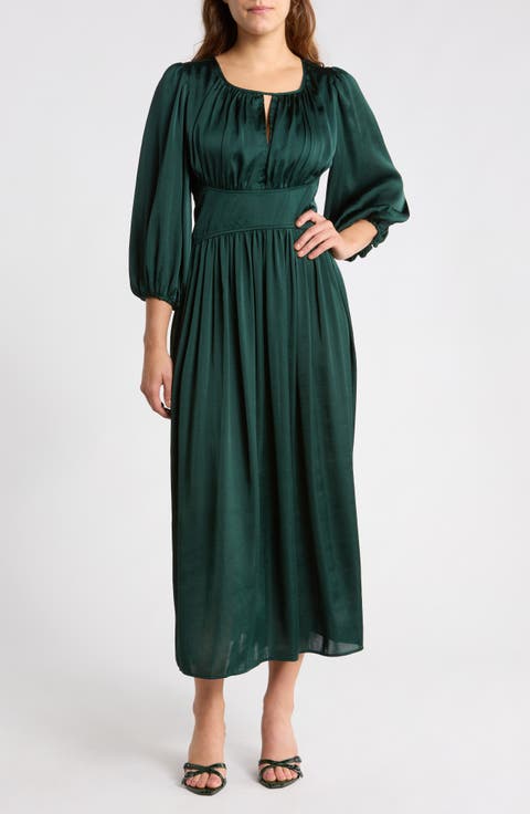 Keyhole Balloon Sleeve Maxi Dress