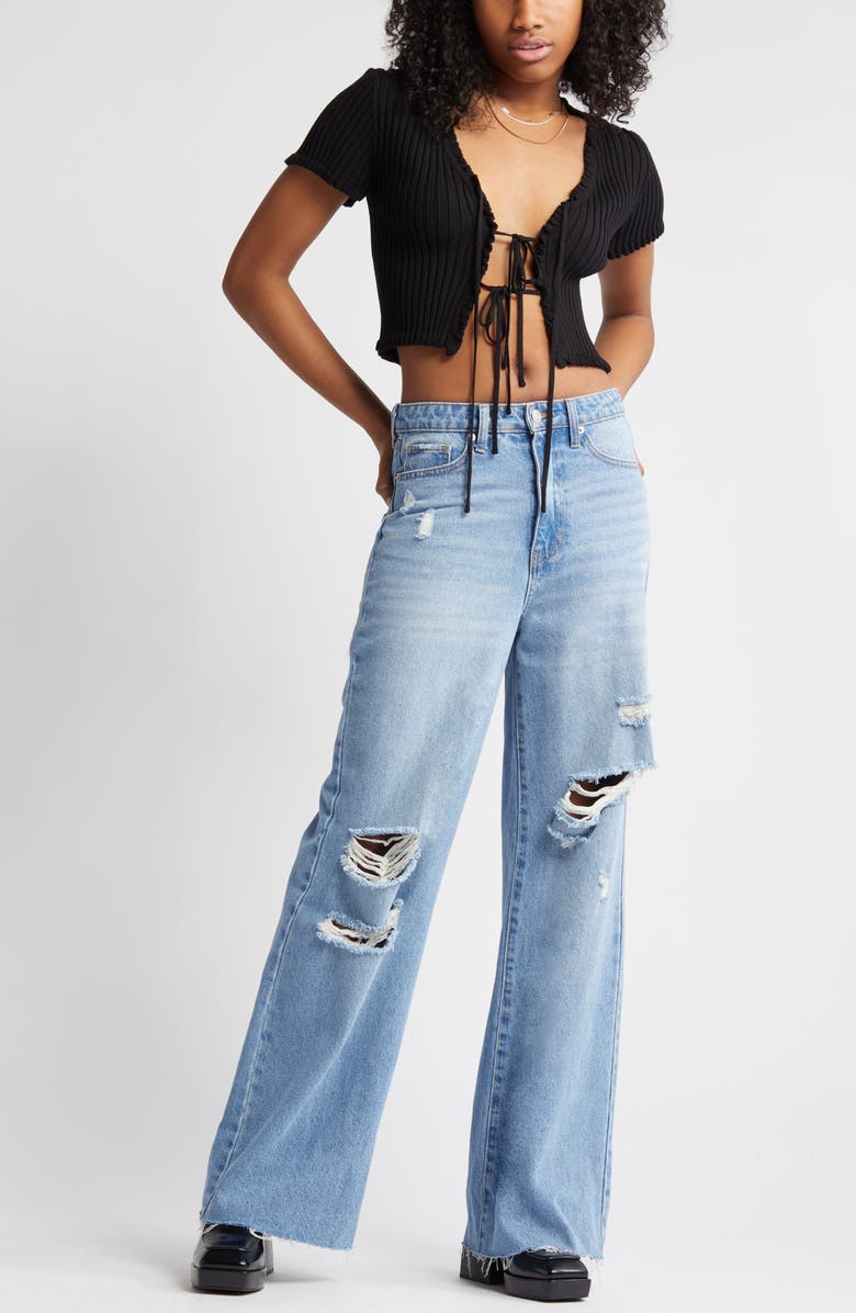 All in Favor Ruffle Trim Tie Front Rib Cardigan, Main, color, 